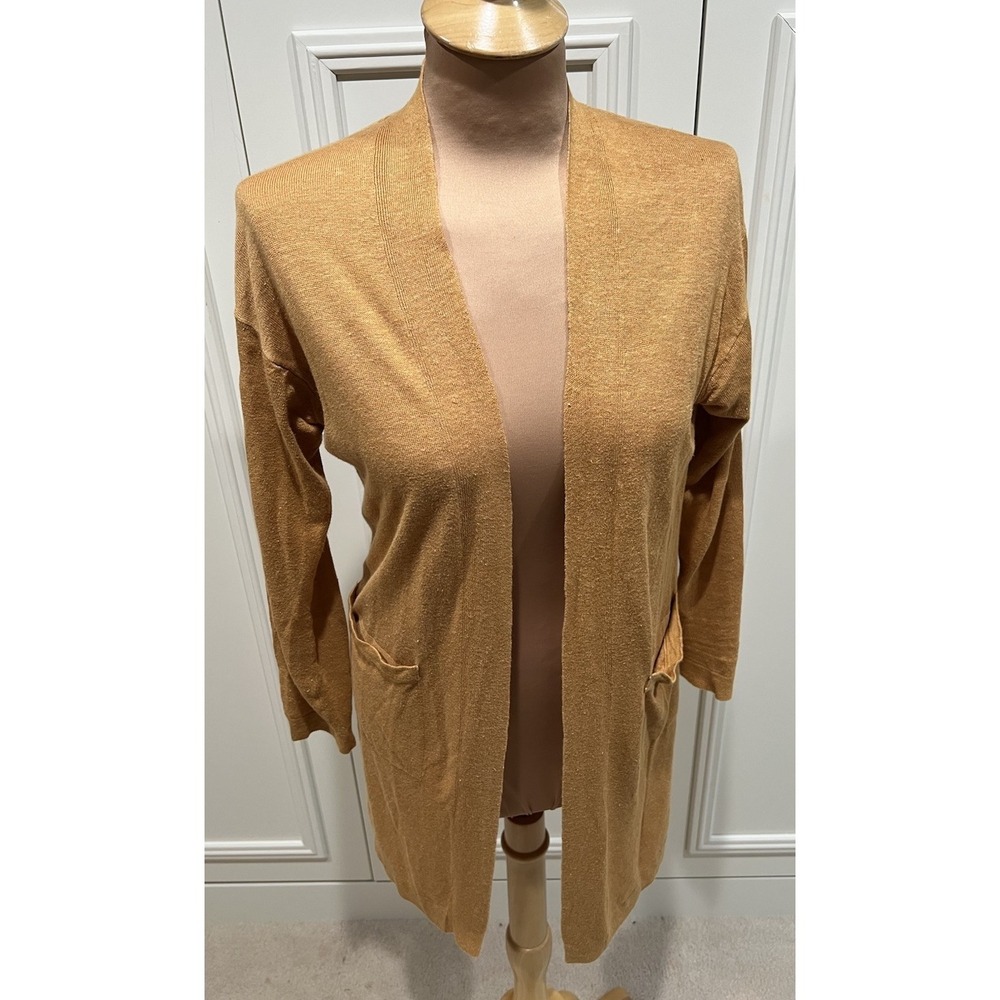 Uniqlo Women's Linen Blend Longline Cardigan Sweaterโ Size XS Mustard Yellow